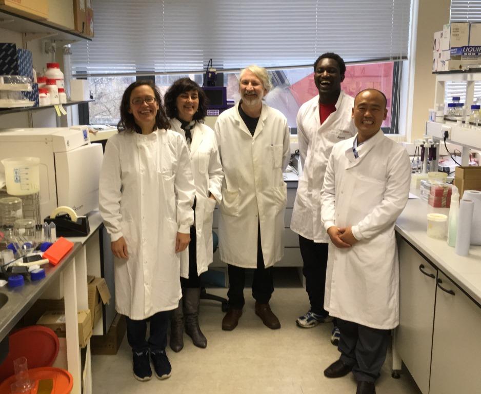 iPEG 2017. Left to right: Dr Annabel Rice (Research technician), Dr Rosa Murillo (visiting researcher, Spain), Ken Wilson (PI), Bobby Holdbrook (PhD student), Pengjun Xu (visiting Research Fellow, China)